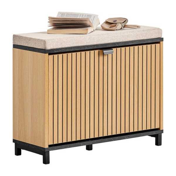 SoBuy Schuhschrank FSR201, Schuhbank Sitzbank mit Stauraum Schuhregal Schuhschrank schmal Schuhbank Sitzbank mit Stauraum, mit Klappen, Flur