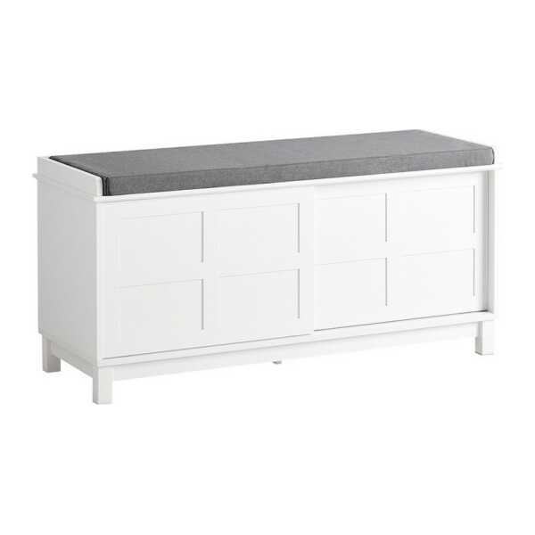 SoBuy Sitzbank FSR86, Schuhschrank schmal, Garderobenbank für Flur Eingangsbereich, mit Sitzkissen Schuhbank mit Stauraum Schuhregal mit Schiebetüren
