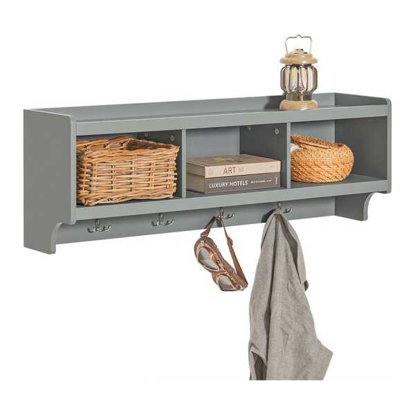SoBuy Wandgarderobe FHK28, Flurgarderobe Kleiderhaken Hängeregal mit mit 3 Fächer und 4 Haken