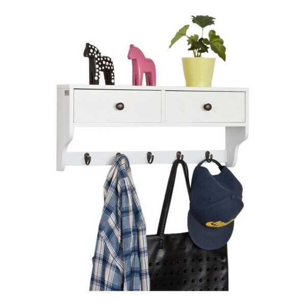 SoBuy Wandgarderobe FRG178, Schweberegal für Wohnzimmer, Schlafzimmer, Küche, Wandschrank Wandregal Hängeregal mit 2 Schubladen und 5 Hake