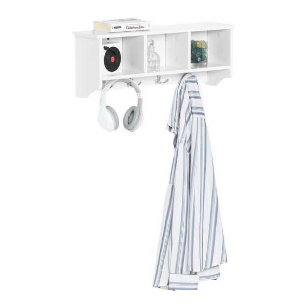 SoBuy Wandgarderobe FRG48, Flurgarderobe mit Ablage, Wandregal mit 4/5 Haken, Wandhake Hängeregal Badezimmerschrank mit Fächern und Haken