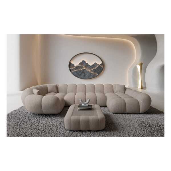 Sofa Dreams Wohnlandschaft Maleron U Form Design Stoffsofa, 6-Sitzer, Polsterecke, Ottomane rechts, Strukturstoff Beige