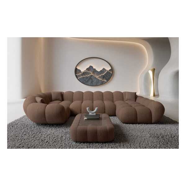 Sofa Dreams Wohnlandschaft Maleron U Form Design Stoffsofa, 6-Sitzer, Polsterecke, Ottomane rechts, Strukturstoff Braun