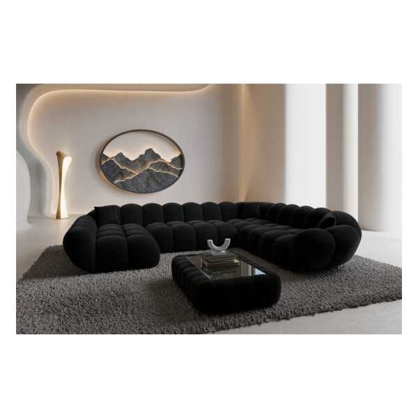 Sofa Dreams Wohnlandschaft Maleron XXL Polster Couch, Stoffsofa, 6-Sitzer, Ottomane links, Samtstoff in Schwarz