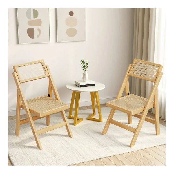 TLGREEN Klappstuhl aus Holz,Faltbar Esszimmerstuhl, (87x46x43cm Rattan Stuhl mit Wiener Geflecht, 2 St), Rattan Stuhl, Balkonstuhl, Naturfarben