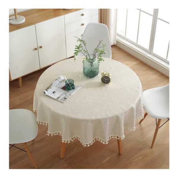 TUWENA Tischdecke Abwaschbar Leinen Baumwolle Tischtuch,Knitterfrei Tischtuch mit Quaste