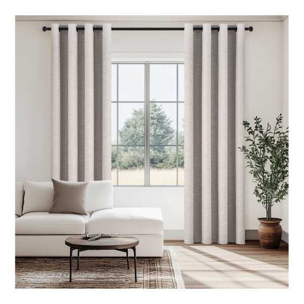 Topfinel Gardine mit ösen leinen verdunkelungsvorhang thermo 2er set wohnzimmer modern, Ösen, halbtransparent, vorhang blickdicht für schlafzimmer kinderzimmer weiß oder natur