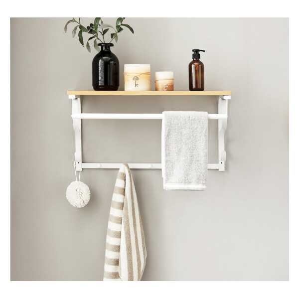 VASAGLE Wandgarderobe, Wandregal mit 5 Haken, 60 x 30 x 31,7 cm (L x B x H)