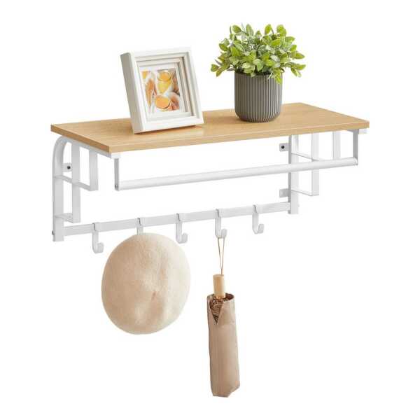 VASAGLE Wandgarderobe, Wandregal mit Haken, Länge 66 - 80 cm