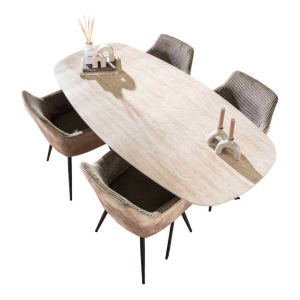 Vintagehaus Esstisch Retro Esstisch Arch Organic 180 Travertin Keramik Metallbeine
