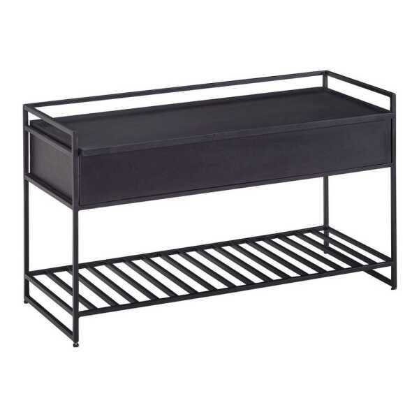 Wohnling Sitzbank WL6.587 mit Stauraum Flur 90x52x38 cm Massivholz Flurbank Bank Schwar (90x52x38 cm Mango Massivholz / Metall Schwarz), Flurbank mit Stauraum, Schuhbank mit Ablage