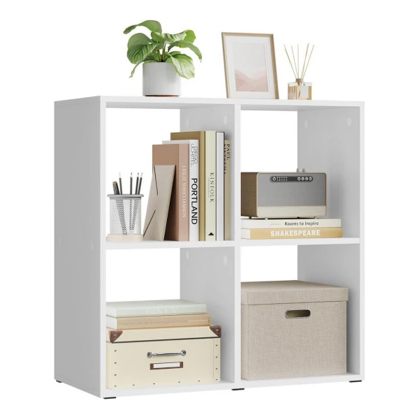 Woltu Bücherregal, weiß, 4 offene Fächer, Würfelregal Standregal klein