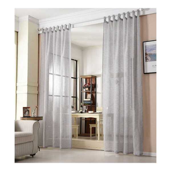 Woltu Gardine (2 St), halbtransparent, Gardinen halbtransparent mit Schlaufen Leinen Optik