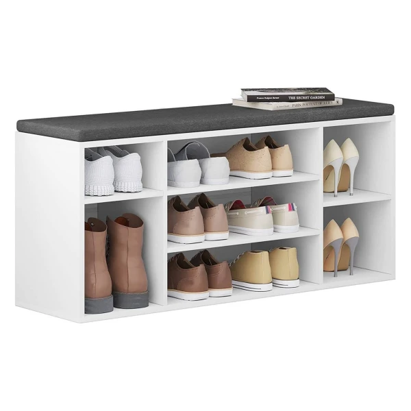 Woltu Schuhbank (1-St), Schuhregal mit Sitzbank 7 Fächern, weiß