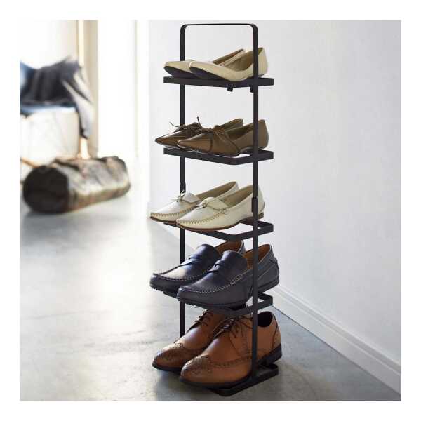 Yamazaki Schuhregal Tower Schuhständer Metall 5 Ebenen platzsparend klein mobil tragbar, Standregal, Schuhablage, freistehend, tragbar, minimalistisch, schmal