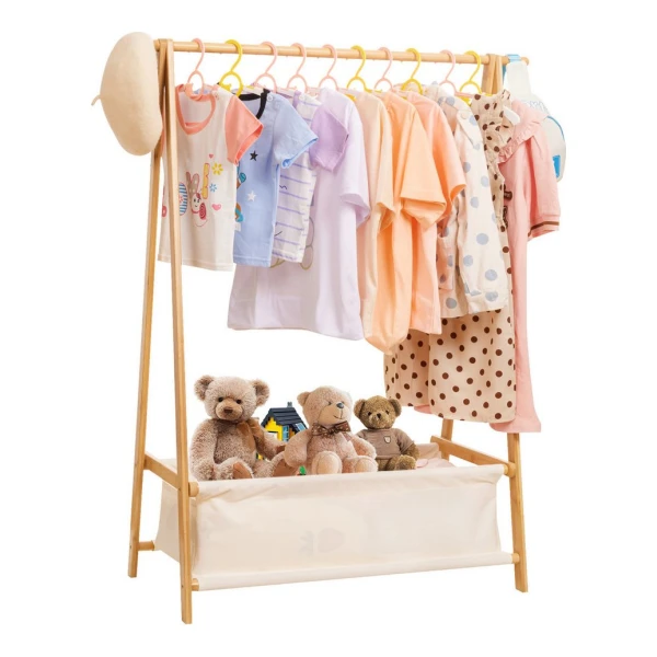 Yorbay Kleiderständer Kinder mit Aufbewahrungsbox, 86x36x106 cm, (Kleiderstange für Kinder), Klappbar