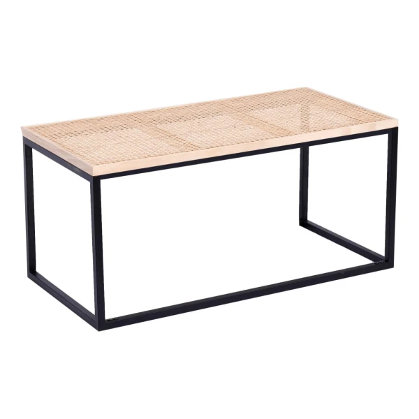 Couchtisch aus Metall und Rattan Schwarz