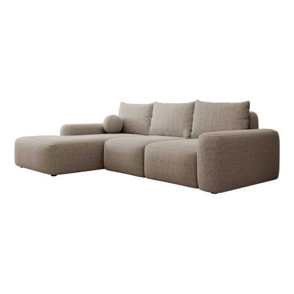 Ecksofa mit Chenillebezug und Ballkissen, hellbraun, links