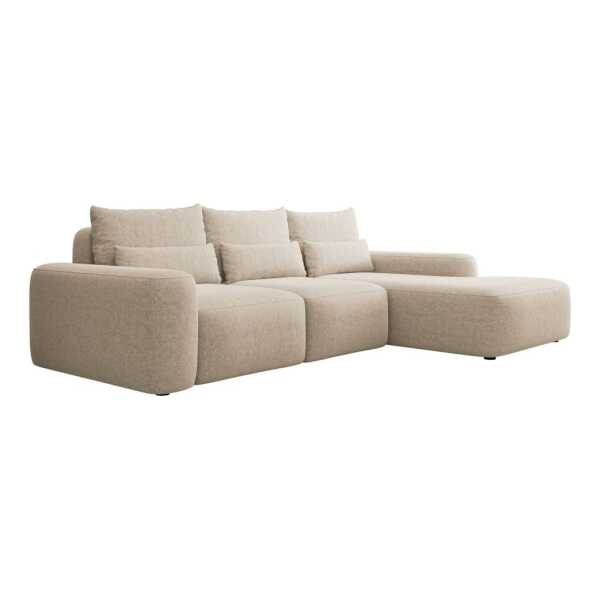 Eckschlafsofa mit Lendenkissen, Chenille, Beige, rechts