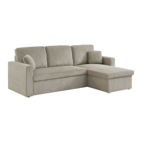 Ecksofa mit Schlaffunktion, Cord-Bezug, breit gerippt, beigegrau
