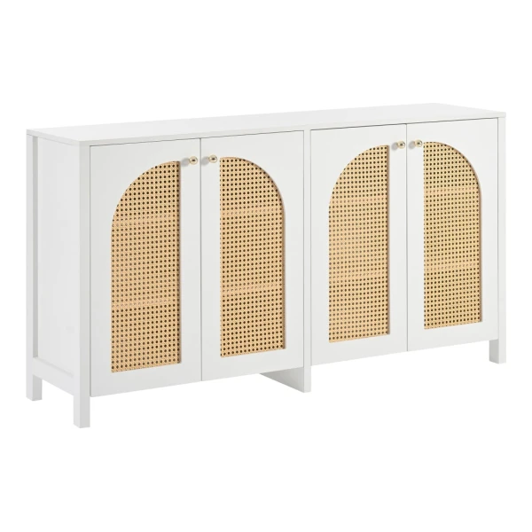 Elegantes Rattan-Sideboard mit 4 Türen, Weiß