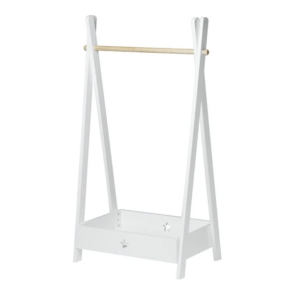 en.casa Kleiderständer, "Laxe" Kinder-Garderobe mit Staufach 126x73x43cm Weiß/Natur
