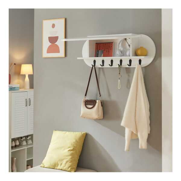 en.casa Wandgarderobe, "Vilkön" mit Ablagefach 6 Haken 80x16x30 cm Weiß