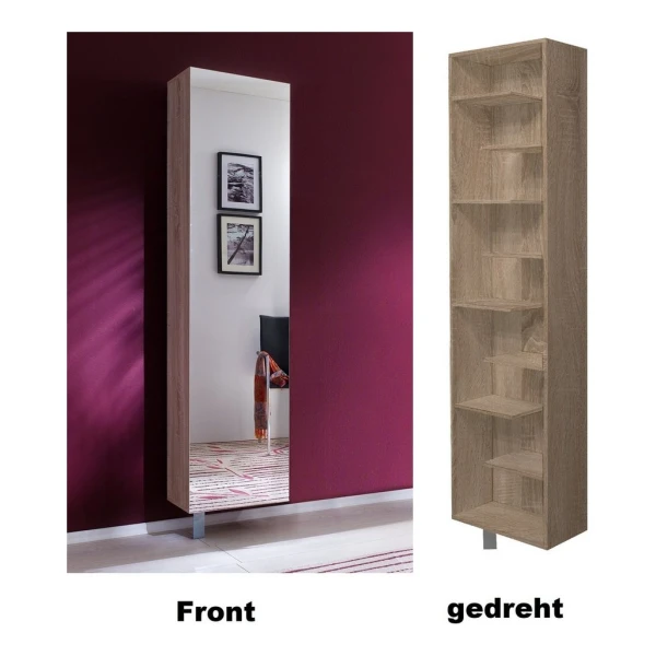 freiraum Schuhschrank Woody drehbar, eiche dekor sägerau / Spiegel - 45x189x25 (BxHxT)
