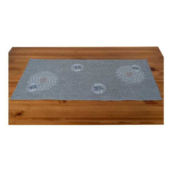 heimtexland Tischdecke Deko Tischwäsche Kissen Serie Pusteblume bestickt (Typ887 1-tlg), Tischläufer 40x90 I natürlich edle Leinen-Optik I grau