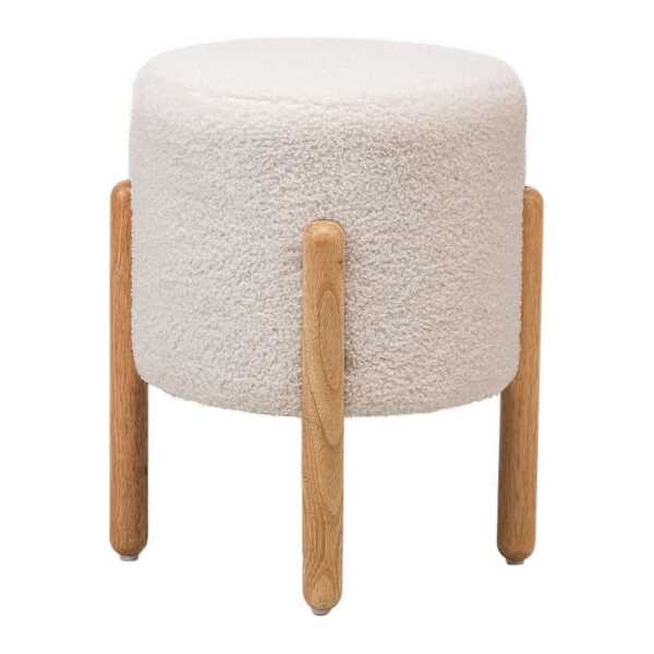 Hocker aus Holz und Wolle Weiß