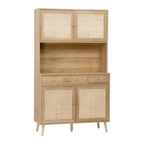 Küchenschrank Holz-Optik und Rattan-Geflecht, naturfarben B 110 cm