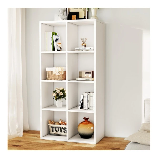 oyajia Bücherregal Bücherschrank, Würfelregal, Standregal, Standregal, Bücherschrank aus Holz mit 8 Fächer, Weiß