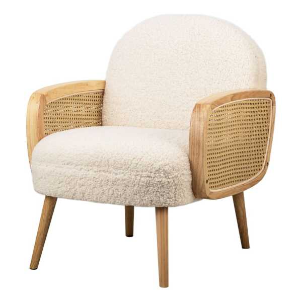 Polstersessel aus Massivholz und Rattan Weiß