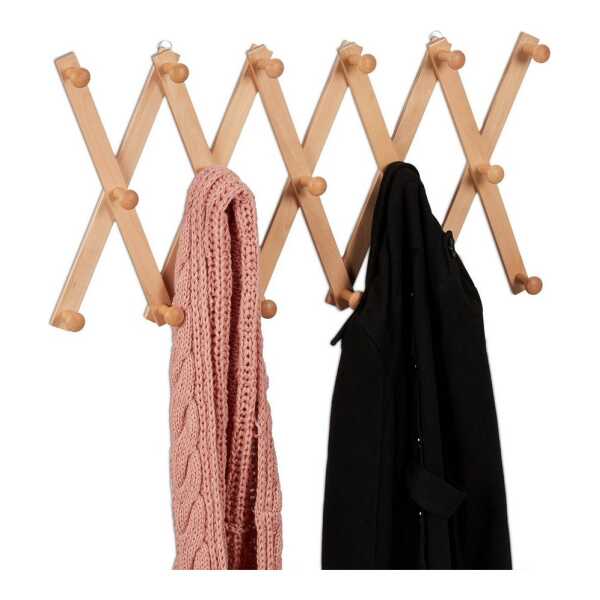 relaxdays Wandgarderobe Ausziehbare Wandgarderobe aus Holz