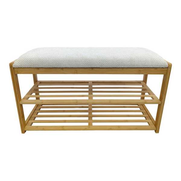 riess-ambiente Schuhbank ZEN-BO 80cm natur/beige - Bambus, FSC, Regal, Sitzbank, viel Stauraum (Einzelartikel, 1-St), Gepolsterte Garderobenbank aus Massivholz - ideal für Eingangsbereich