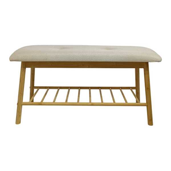 riess-ambiente Schuhbank ZEN-BO 90cm natur/beige - Bambus, FSC, Regal, Sitzbank, mit Stauraum (Einzelartikel, 1-St), Gepolsterte Garderobenbank aus Massivholz - ideal für Eingangsbereich