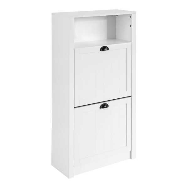 Schuhschrank schmal mit 2 Klappen MDF Weiß