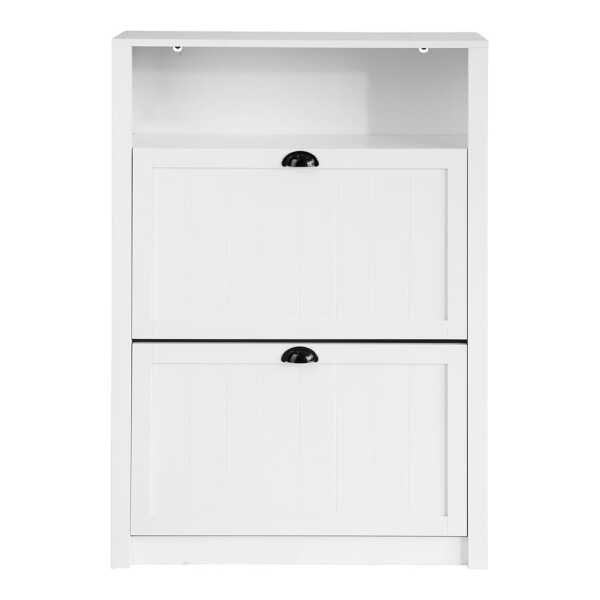 Schuhschrank schmal mit 2 Klappen und 4 Ablageflächen MDF Weiß