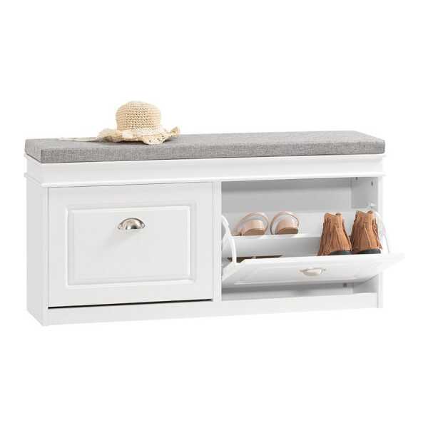 SoBuy Schuhbank FSR64, Schuhbank mit Sitzfläche, Schuhschrank schmal Schuhregal, Schuhkipper Sitzbank mit 2 Klappen, Schuhablage für Flur, kleine Räume