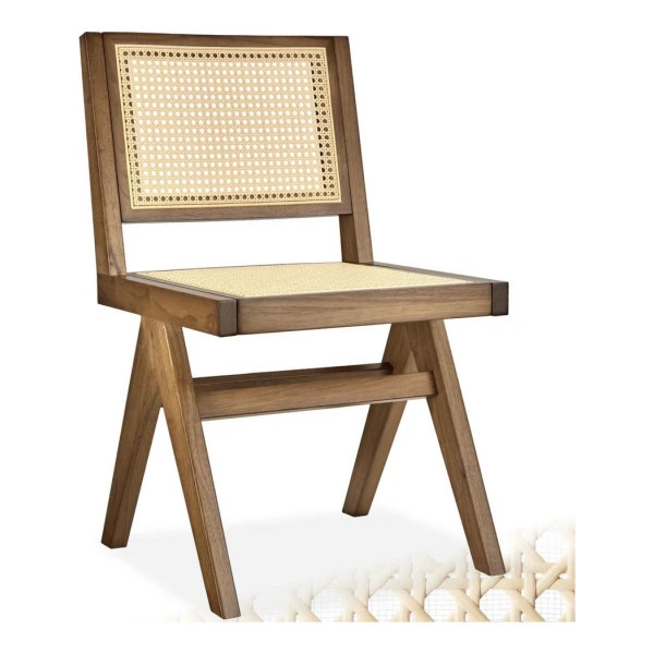 tectake Esszimmerstuhl Holzstuhl Lissy mit Wiener Geflecht im Boho-Stil (Set, 1 St), Große Rückenlehne und Sitzfläche ohne Armlehnen