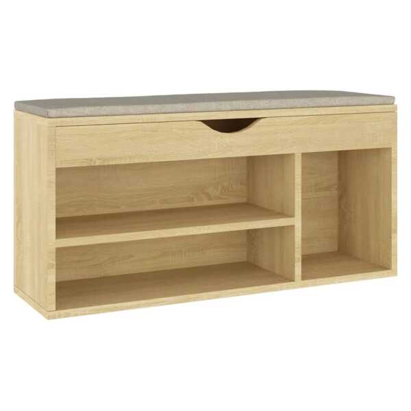vidaXL Schuhbank mit Kissen Sonoma-Eiche 104x30x49 cm Holzwerkstoff 326753