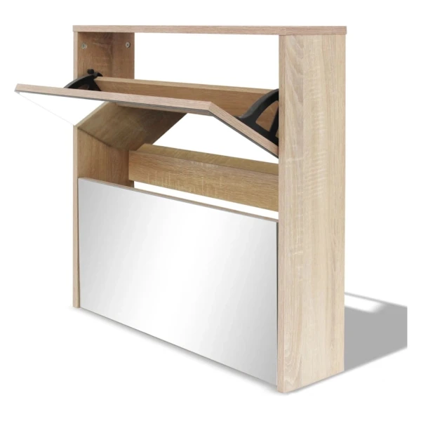 vidaXL Schuhschrank mit 2 Fächern Spiegel Eiche-Optik 63x17x67 cm 243045