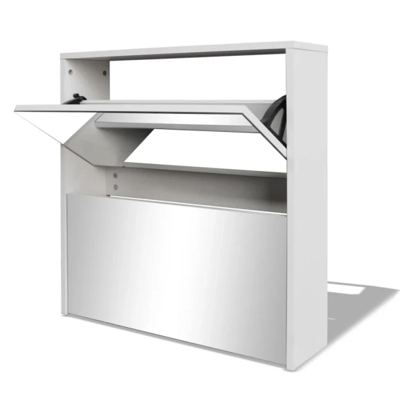 vidaXL Schuhschrank mit 2 Fächern Spiegel Weiß 63x17x67 cm 243046