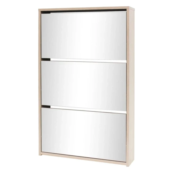 vidaXL Schuhschrank mit 3 Fächern Spiegel Eiche-Optik 63x17x102,5 cm 243047