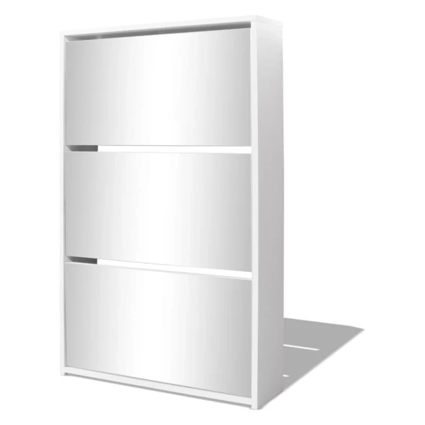 vidaXL Schuhschrank mit 3 Fächern Spiegel Weiß 63x17x102,5 cm 243048