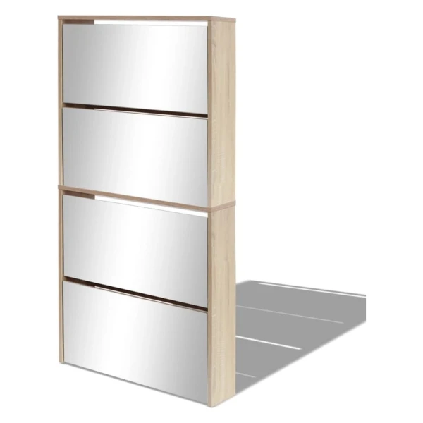 vidaXL Schuhschrank mit 4 Fächern Spiegel Eiche 63x17x134 cm 273935