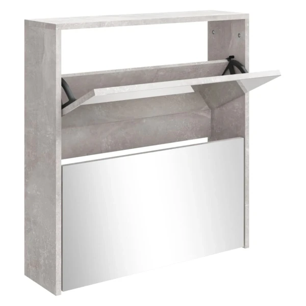 vidaXL Schuhschrank mit Spiegel 2 Fächer Betongrau 63x17x67 cm 342630