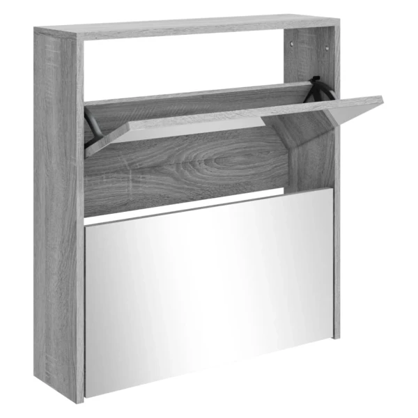 vidaXL Schuhschrank mit Spiegel 2 Fächer Grau Sonoma 63x17x67 cm 342633