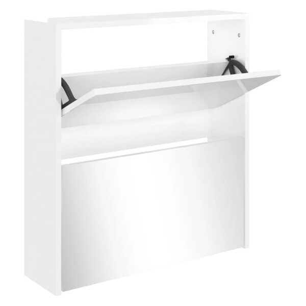 vidaXL Schuhschrank mit Spiegel 2 Fächer Hochglanz-Weiß 63x17x67 cm 342631