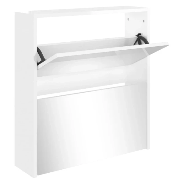 vidaXL Schuhschrank mit Spiegel 2 Fächer Hochglanz-Weiß 63x17x67 cm 342631